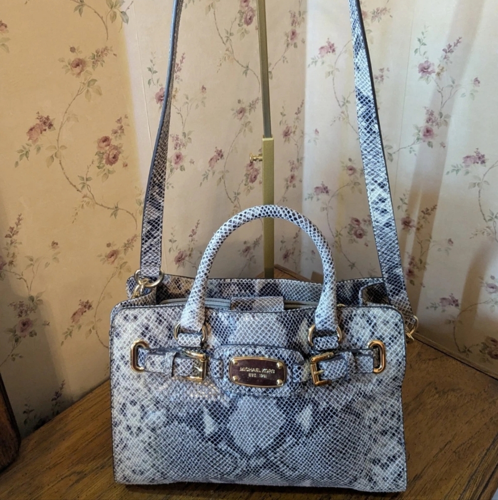 Michael Kors "Hamilton" Gray Python Satchel With … - image 2
